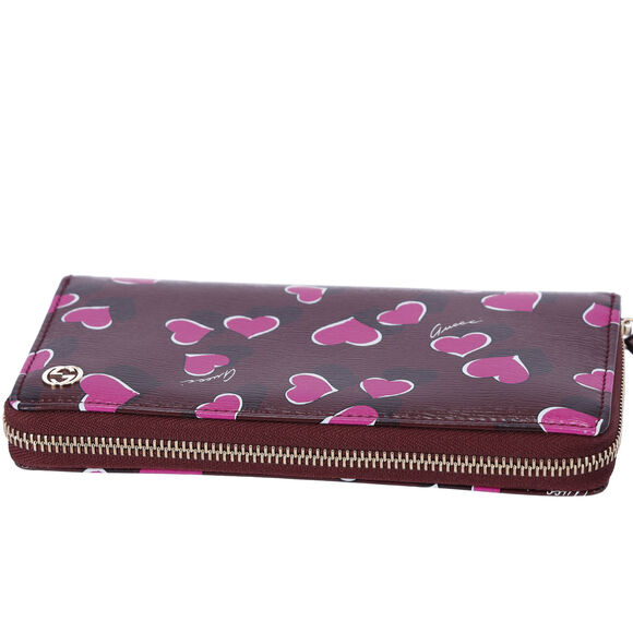 GUCCI Betty Interlocking G Heartbeat Print Zip Around Wallet Wine Pink - Picture 6 of 7
